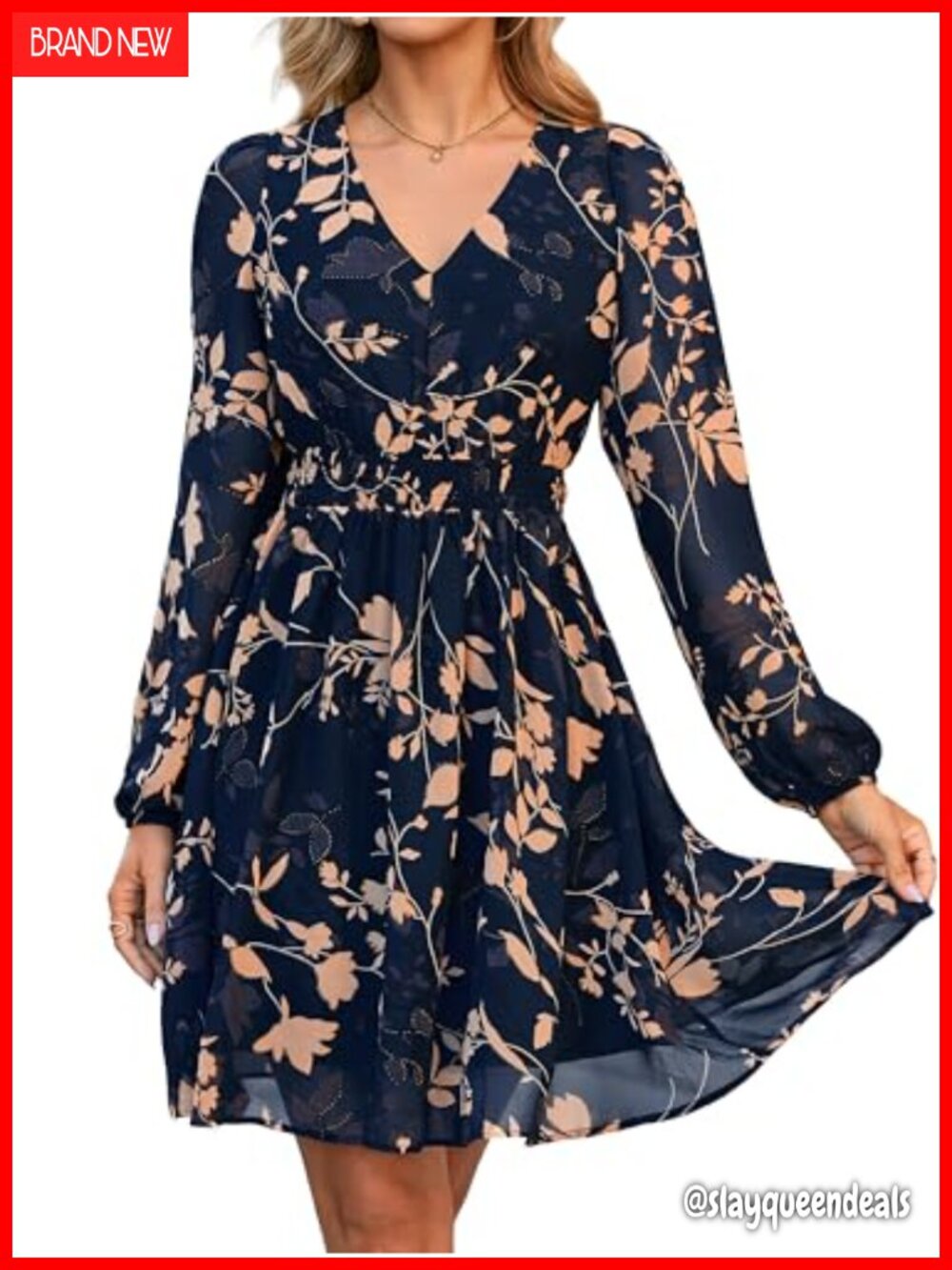 Floral Mini Dress Long Sleeve Chiffon Boho Flowy Fall Wedding Guest